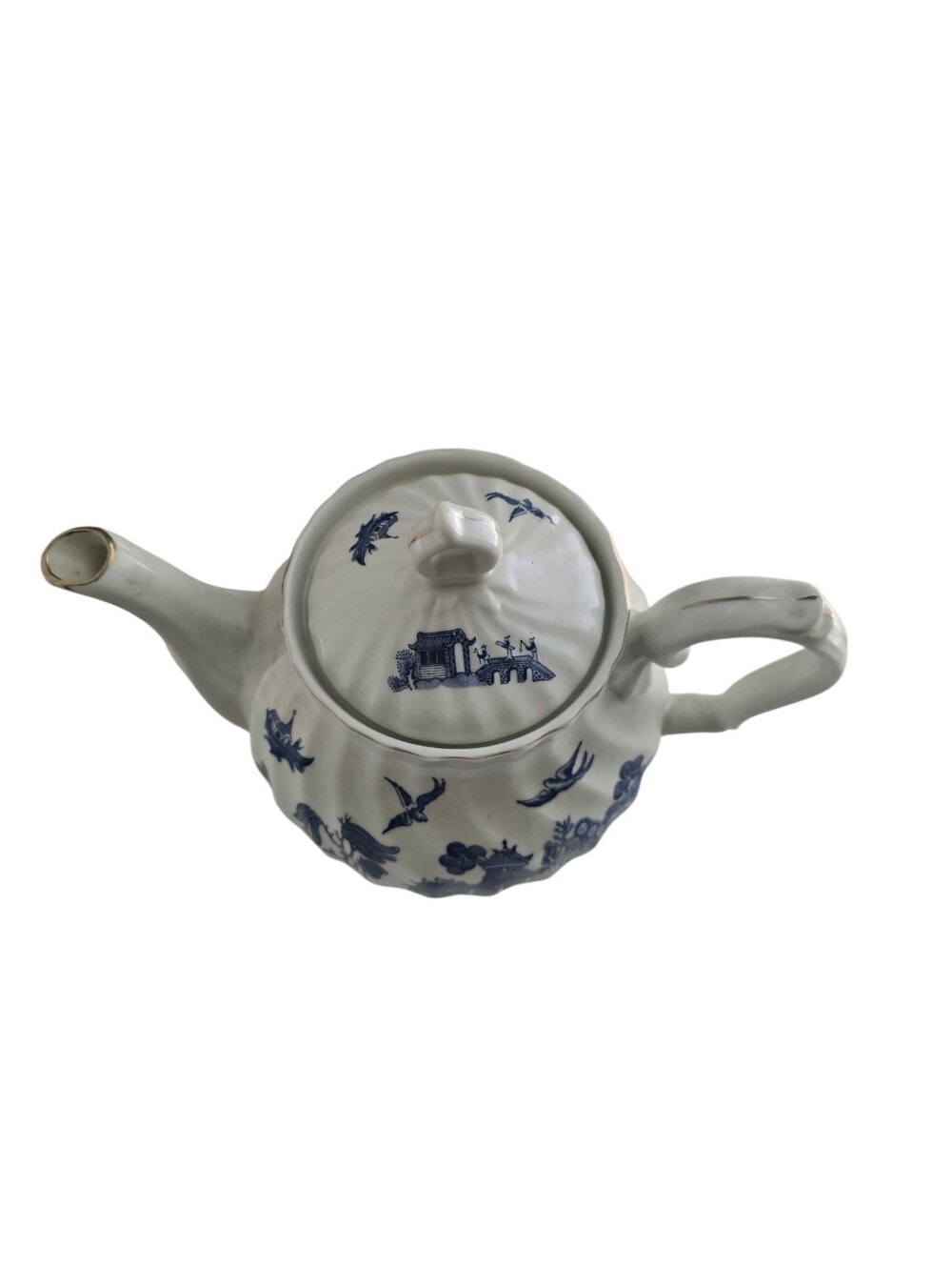 Vintage Japan Blue Willow Style Porcelain Teapot Cottagecore Chinoiserie Decor - Picture 4 of 10